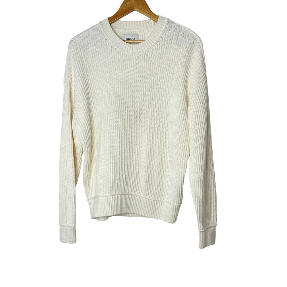 Hollister Boxy Fit Sweater Women S Cream Ribbed Knit Crewneck Pullover